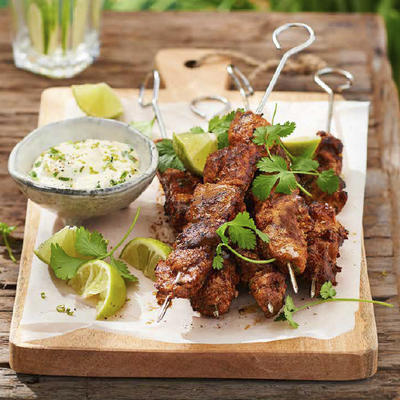 pork skewers with coriander-lime mayonnaise