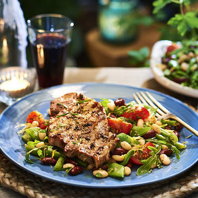 chops with bean salad