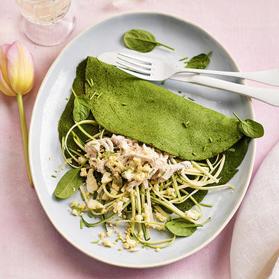 spinach flakes with chicken salad