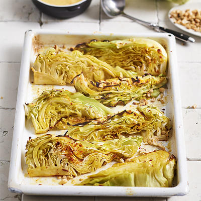 spicy cabbage with cashew nut sauce