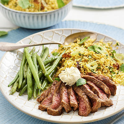 roasted steak with date couscous