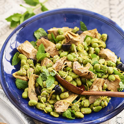spicy broad beans with artichokes