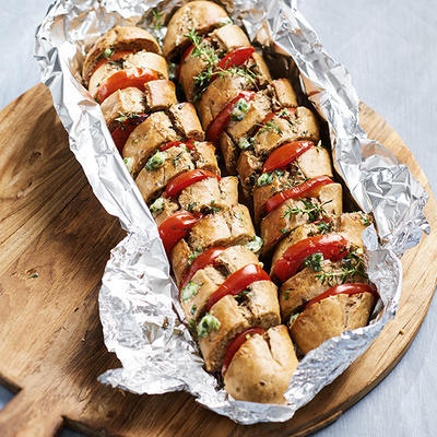 baguettes with tomato and fresh herbs