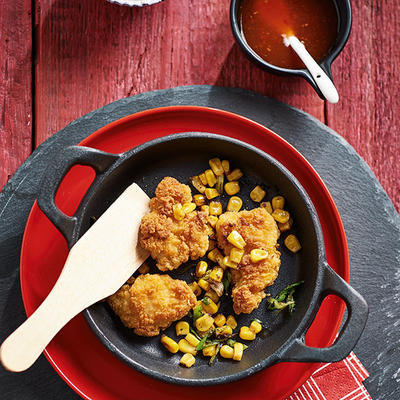 chicken nuggets with corn and spring onion