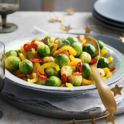 Brussels sprouts with yellow peppers