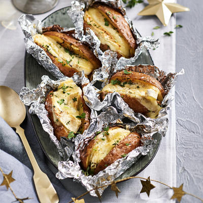 puffed roseval potatoes with brie