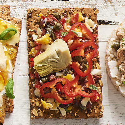 multi-seed crackers with egg spread