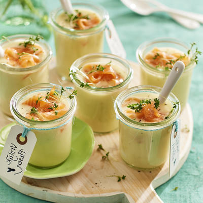 forest soup with cress and salmon