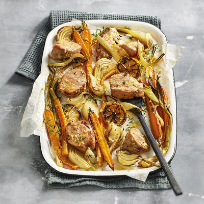 pork tenderloin with fennel and carrot from the oven