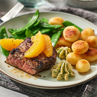 beef steaks with homemade herb butter