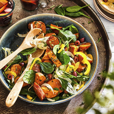 sweet potato salad with spinach and fennel