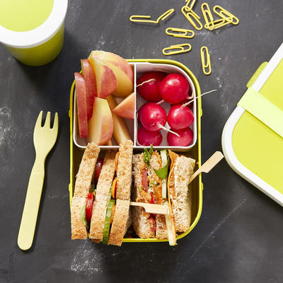 club sandwich with peanut butter, carrot and cucumber