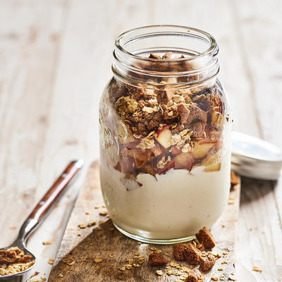 vanilla yogurt with a crumble of oatmeal spice nuts