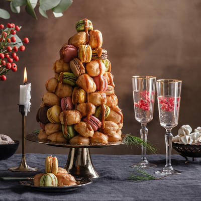 soy tower with macarons
