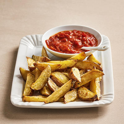 roasted potato with spicy tomato-pepper sauce