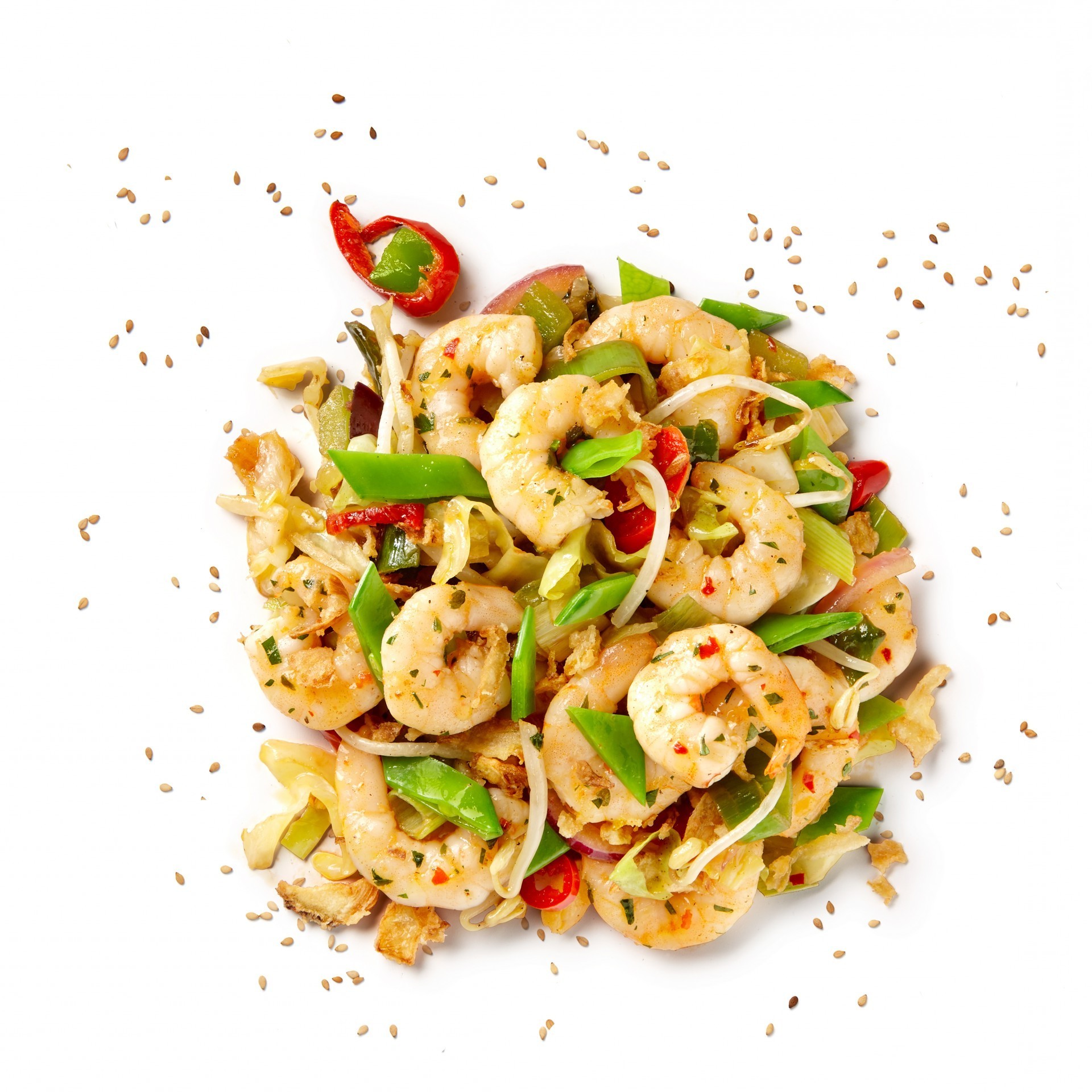 Wok dish with garlic shrimp and stir-fry vegetables - Recipe Guide