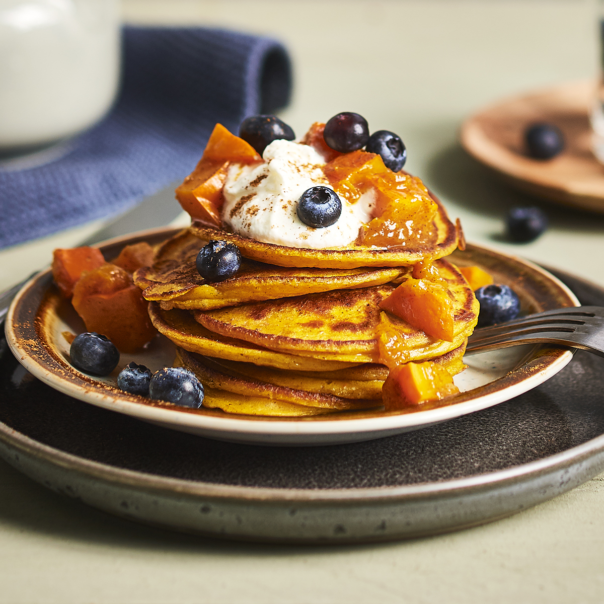 American pumpkin pancakes with pumpkin compote American pumpkin pancakes with pumpkin compote