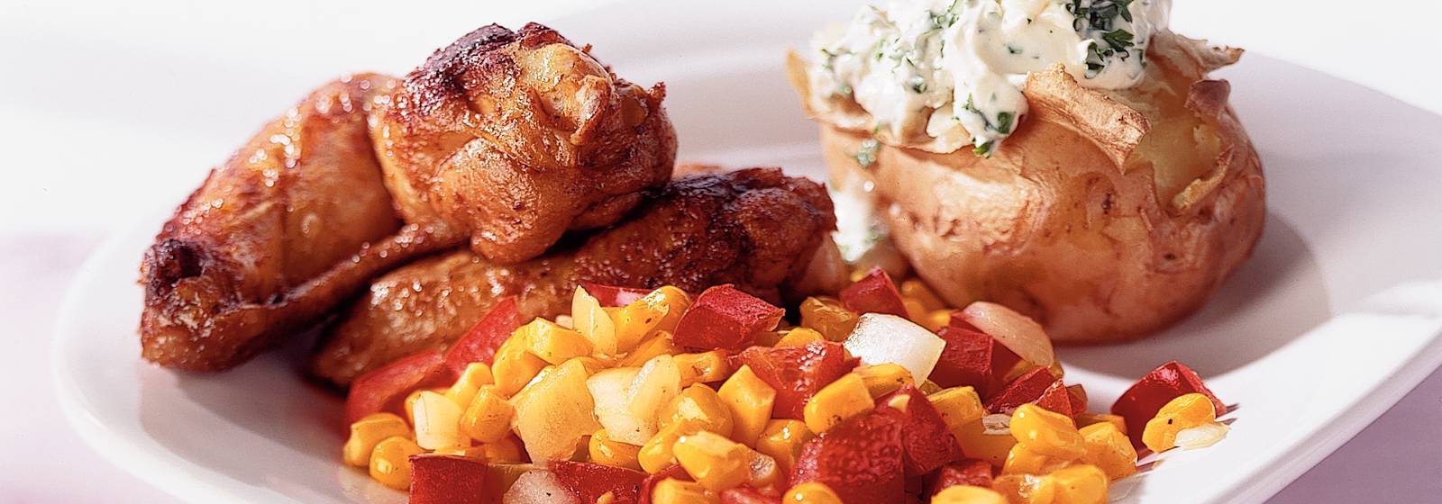Chicken cloves with corn dish Chicken cloves with corn dish