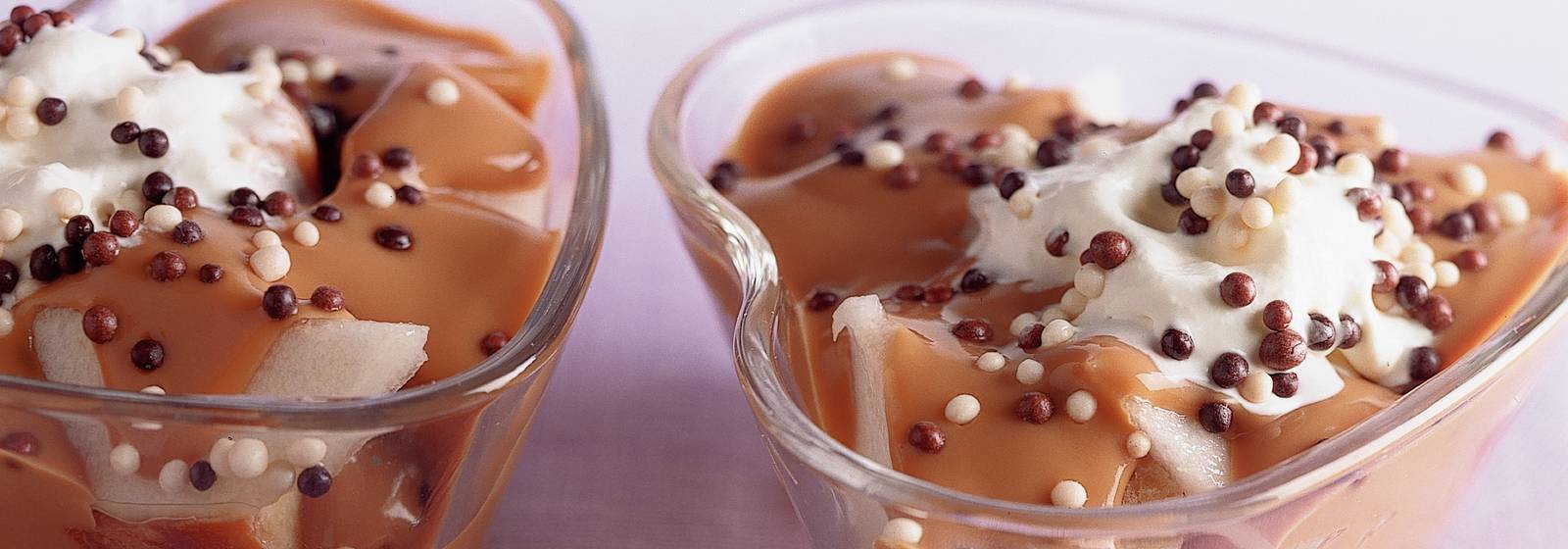 Trifle with pears and caramel custard Trifle with pears and caramel custard