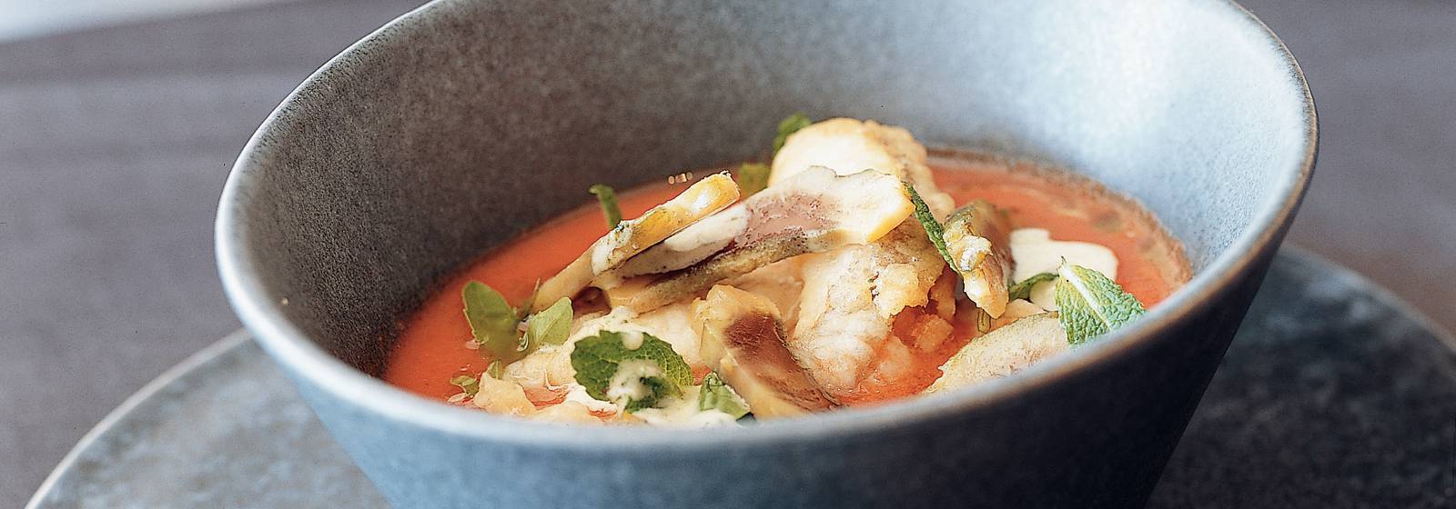 Gazpacho with fried redfish Gazpacho with fried redfish
