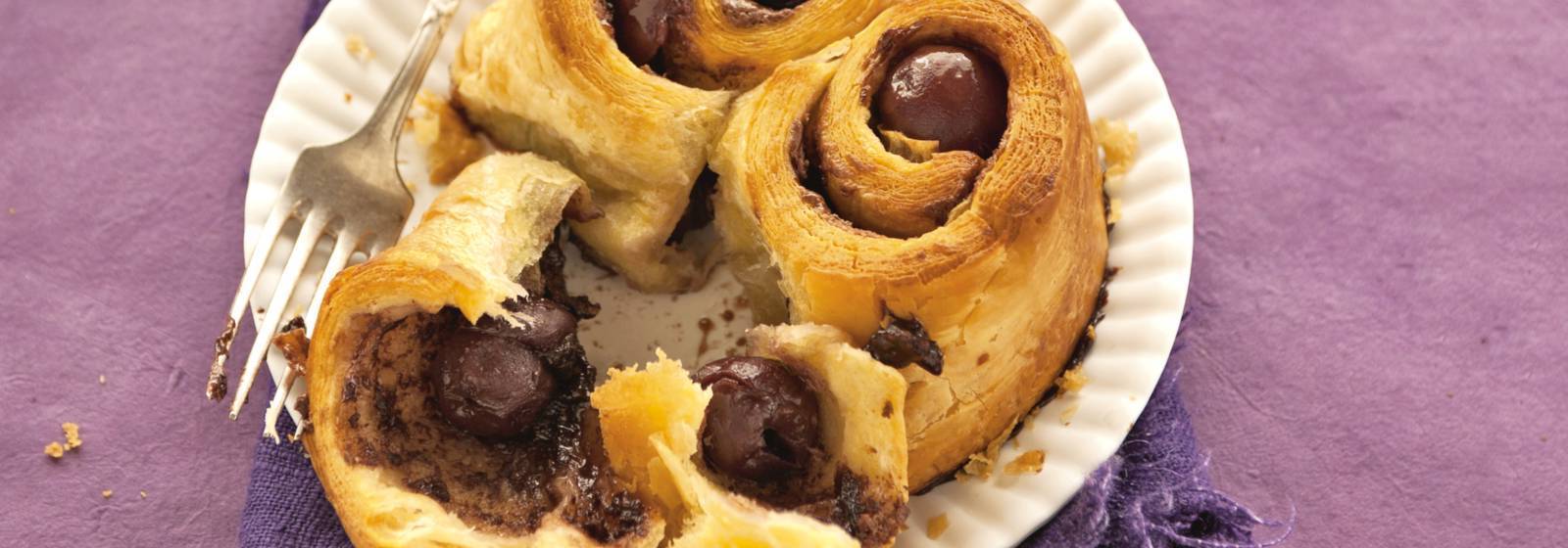 Brioche with hazelnut paste and cherries Brioche with hazelnut paste and cherries